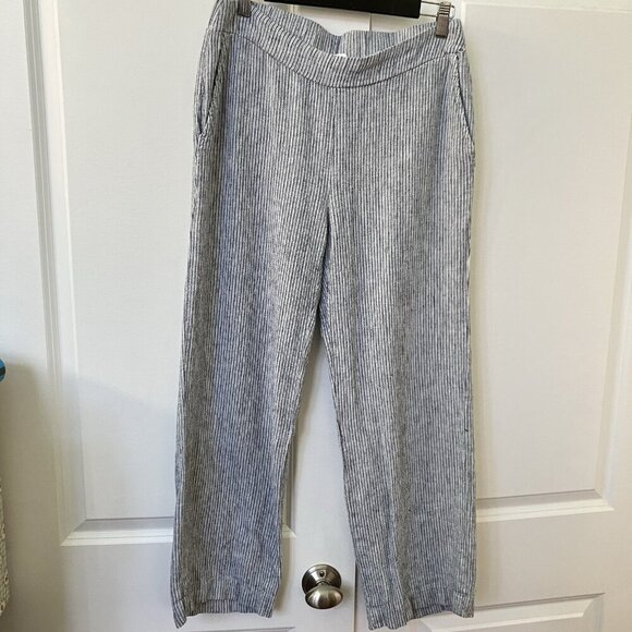 Cristina B Linen Blend Pants Womens M Blue White Stripe Flowy Coastal Beach - Picture 1 of 10